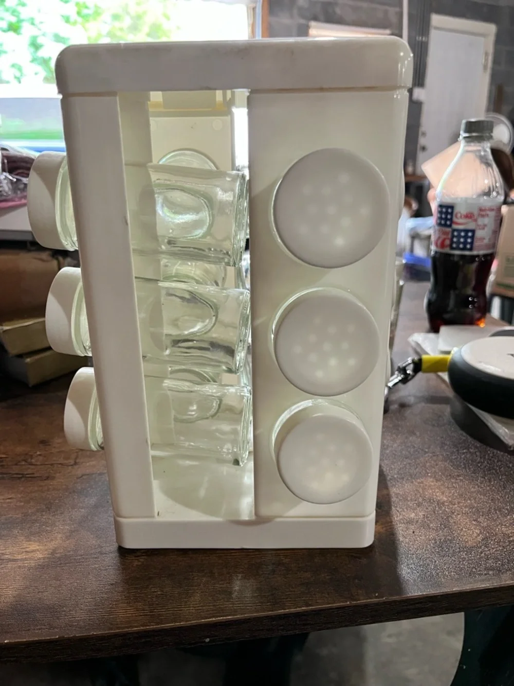 White Spice Carousel Rack with Clear Glass Jars